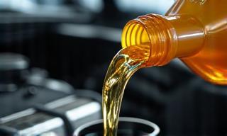 Fresh oil being poured into a car engine